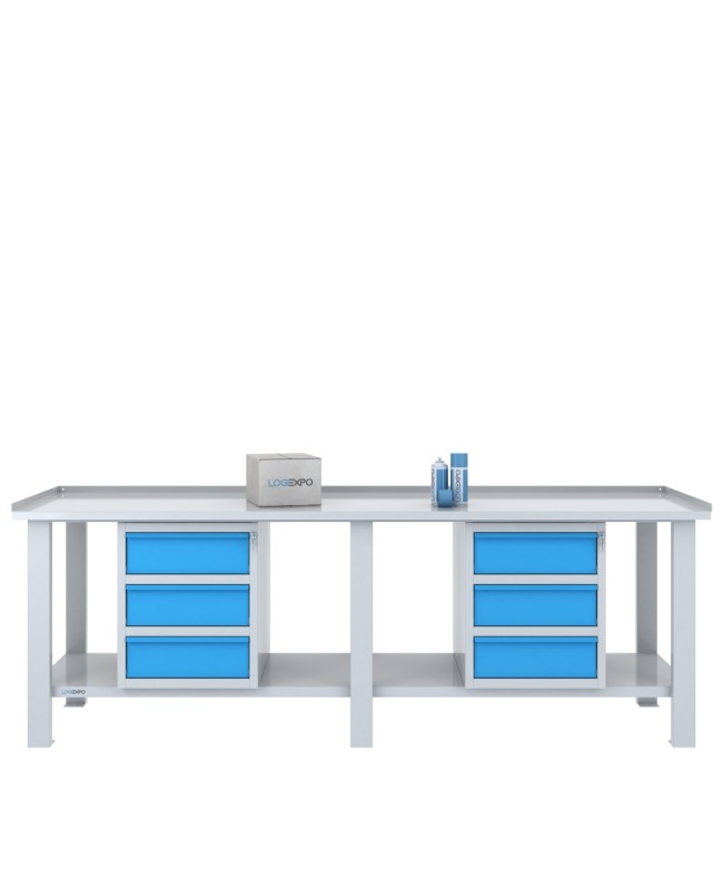 TAVOLO OFFICINA 2500x700x860h con 6 cassetti