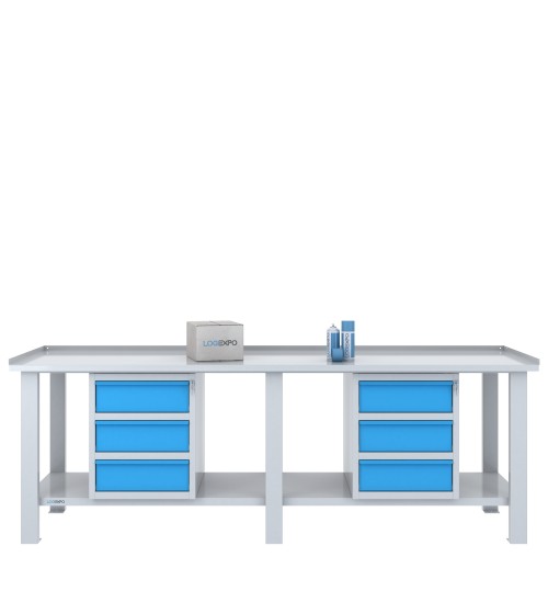 TAVOLO OFFICINA 2500x700x860h con 6 cassetti