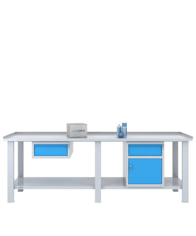 TAVOLO OFFICINA 2500x700x860h con 2 cassetti e 1 sportello