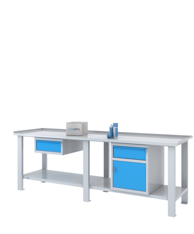 TAVOLO OFFICINA 2500x700x860h con 2 cassetti e 1 sportello