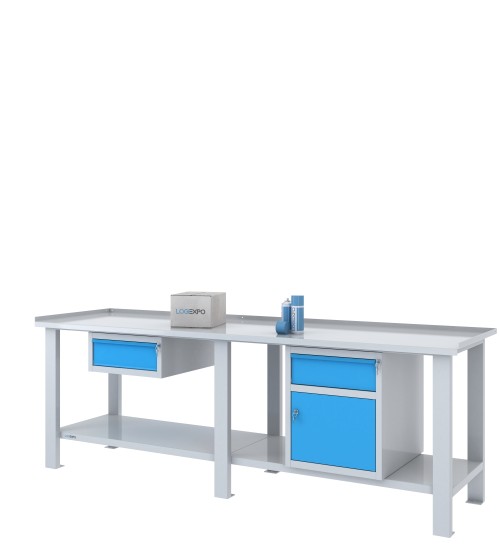 TAVOLO OFFICINA 2500x700x860h con 2 cassetti e 1 sportello