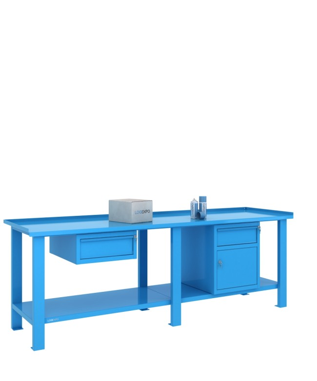 TAVOLO OFFICINA 2500x700x860h con 2 cassetti e 1 sportello