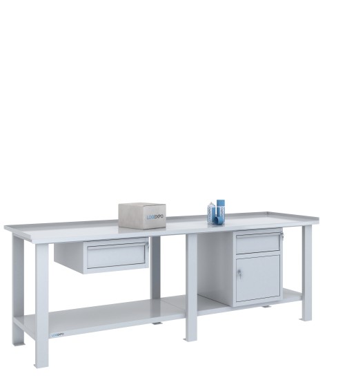 TAVOLO OFFICINA 2500x700x860h con 2 cassetti e 1 sportello