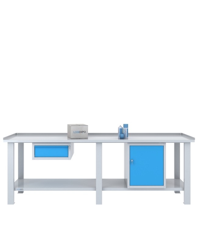 TAVOLO OFFICINA 2500x700x860h con 1 cassetto sospeso e 1 sportello