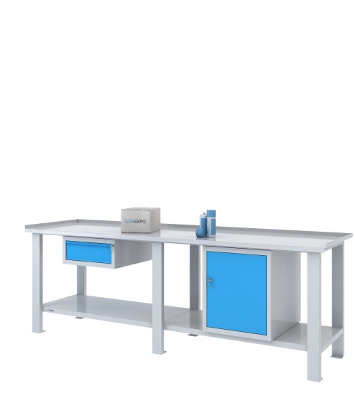 TAVOLO OFFICINA 2500x700x860h con 1 cassetto sospeso e 1 sportello