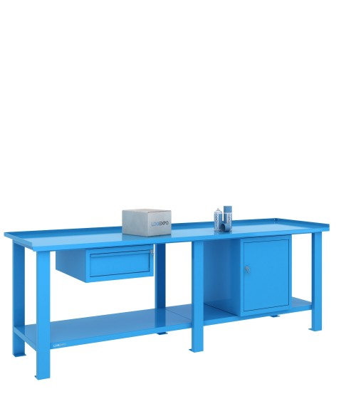 TAVOLO OFFICINA 2500x700x860h con 1 cassetto sospeso e 1 sportello