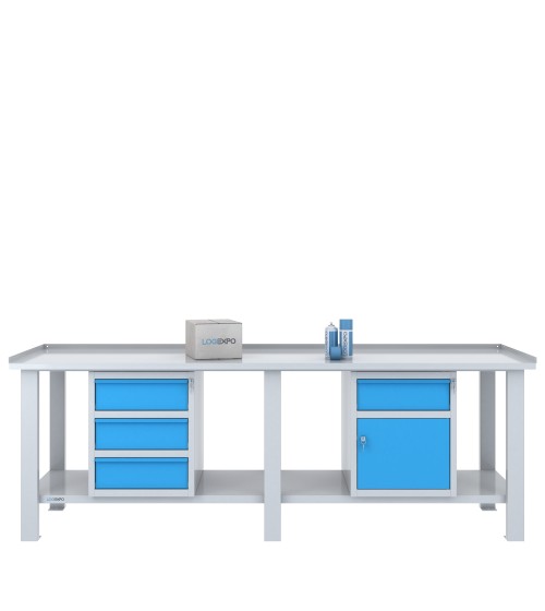 TAVOLO OFFICINA 2500x700x860h con 4 cassetti e 1 sportello