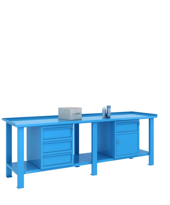 TAVOLO OFFICINA 2500x700x860h con 4 cassetti e 1 sportello