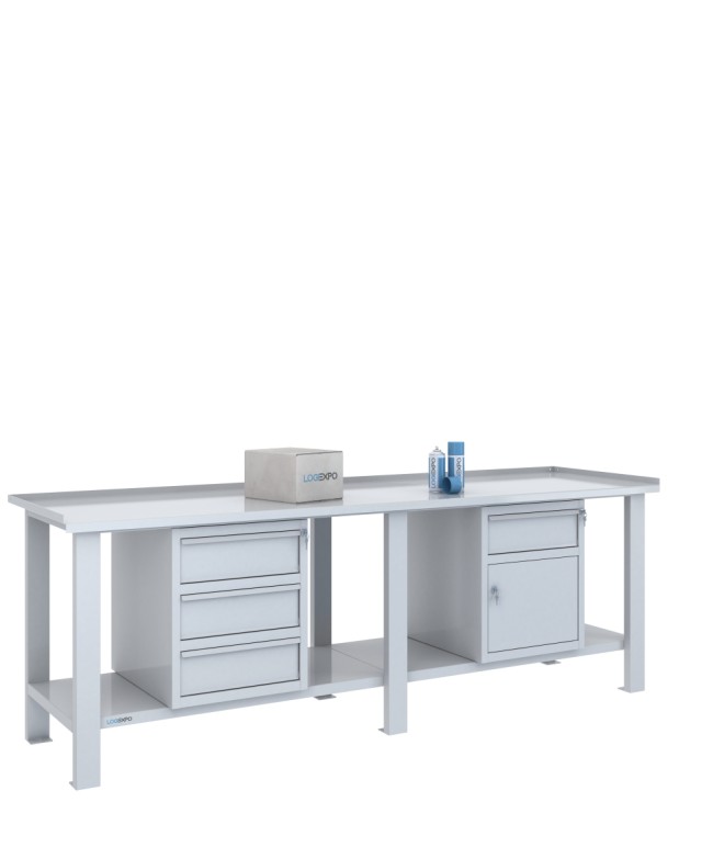 TAVOLO OFFICINA 2500x700x860h con 4 cassetti e 1 sportello