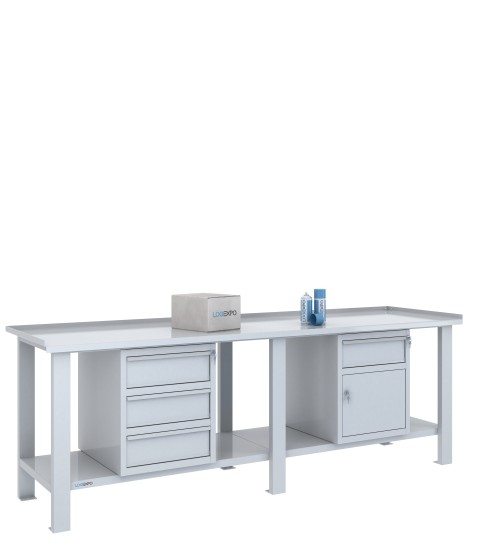 TAVOLO OFFICINA 2500x700x860h con 4 cassetti e 1 sportello