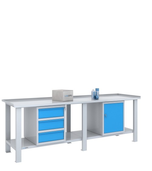 TAVOLO OFFICINA 2500x700x860h con 3 cassetti e 1 sportello