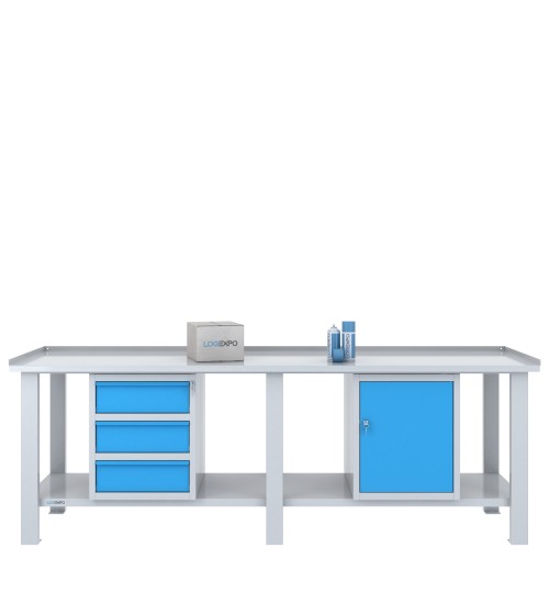 TAVOLO OFFICINA 2500x700x860h con 3 cassetti e 1 sportello