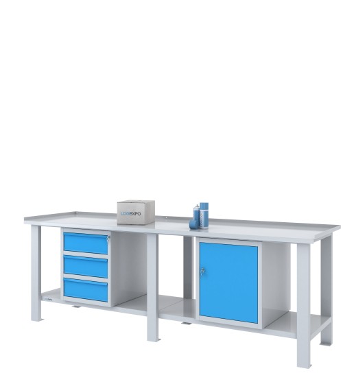 TAVOLO OFFICINA 2500x700x860h con 3 cassetti e 1 sportello