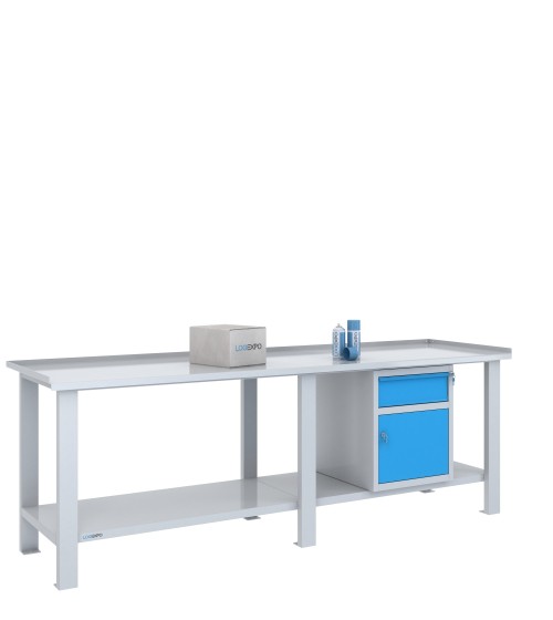 TAVOLO OFFICINA 2500x700x860h con 1 cassetto e 1 sportello