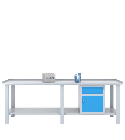 TAVOLO OFFICINA 2500x700x860h con 1 cassetto e 1 sportello