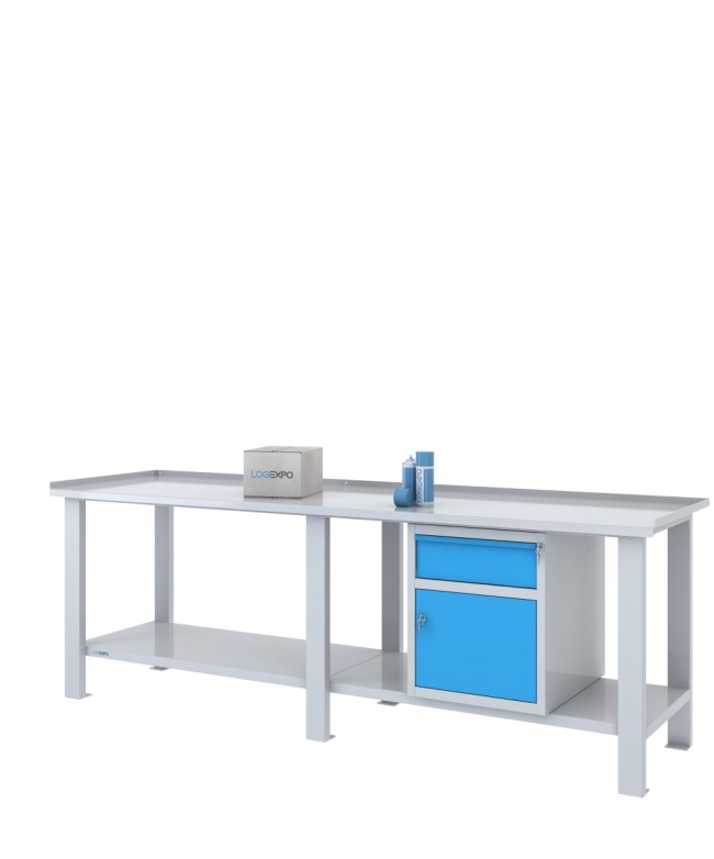 TAVOLO OFFICINA 2500x700x860h con 1 cassetto e 1 sportello
