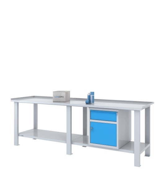 TAVOLO OFFICINA 2500x700x860h con 1 cassetto e 1 sportello