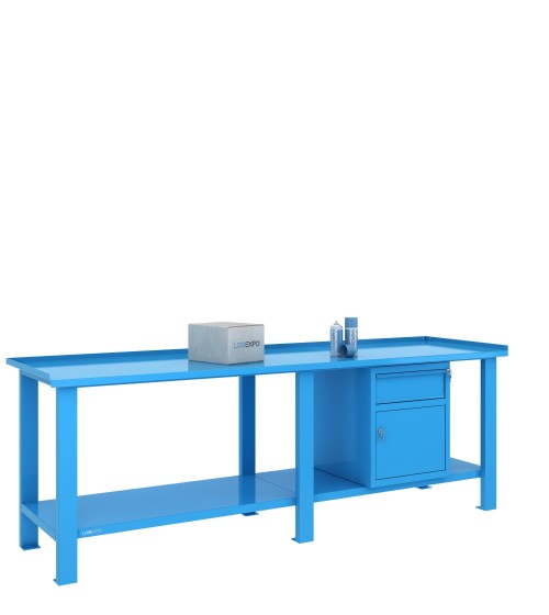 TAVOLO OFFICINA 2500x700x860h con 1 cassetto e 1 sportello