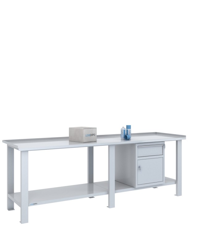 TAVOLO OFFICINA 2500x700x860h con 1 cassetto e 1 sportello