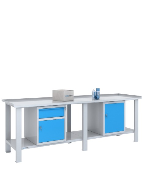 TAVOLO OFFICINA 2500x700x860h con 1 cassetto e 2 sportelli