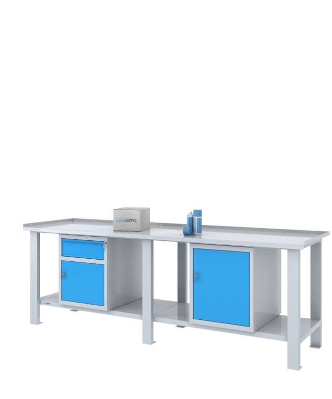 TAVOLO OFFICINA 2500x700x860h con 1 cassetto e 2 sportelli