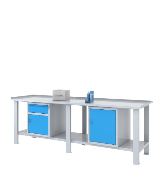 TAVOLO OFFICINA 2500x700x860h con 1 cassetto e 2 sportelli