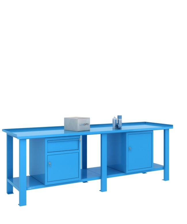 TAVOLO OFFICINA 2500x700x860h con 1 cassetto e 2 sportelli