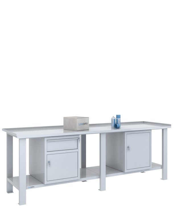 TAVOLO OFFICINA 2500x700x860h con 1 cassetto e 2 sportelli