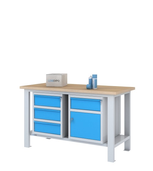 BANCO DA LAVORO 1500x700x885h con 4 cassetti e 1 sportello