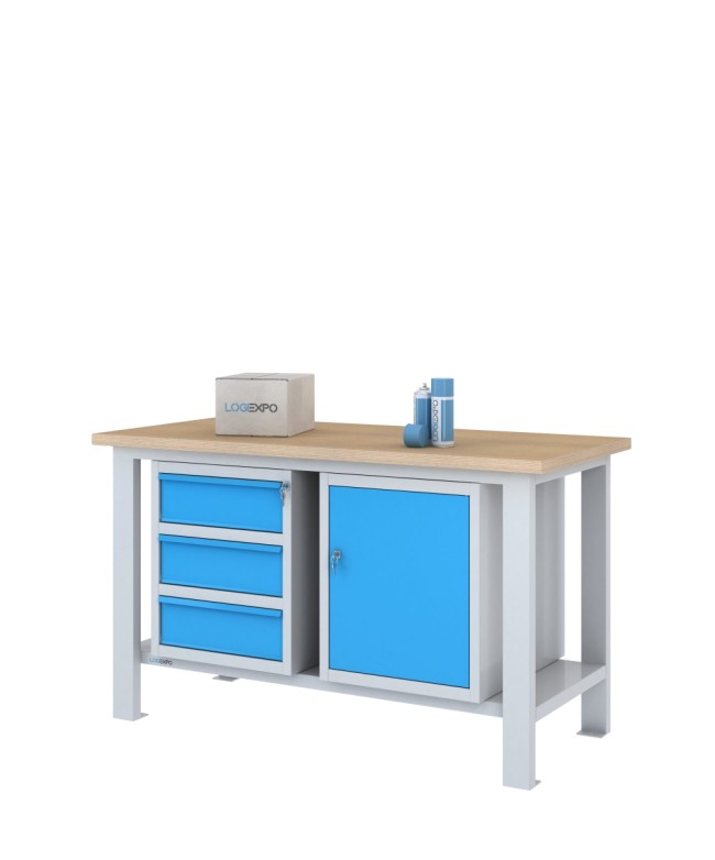 BANCO DA LAVORO 1500x700x885h con 3 cassetti e 1 sportello