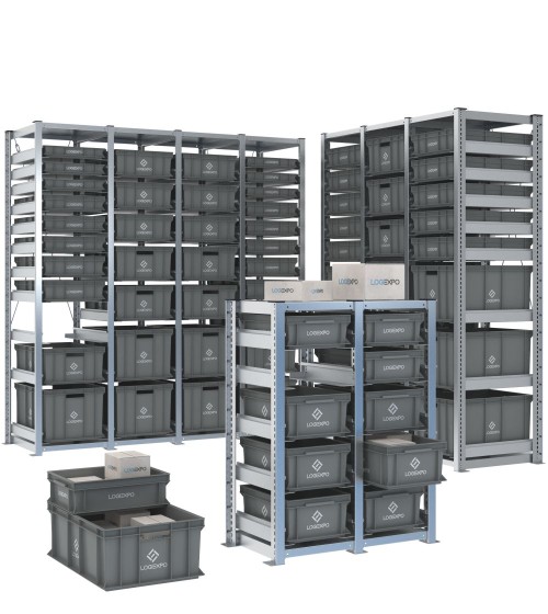 Scaffali porta contenitori Euro su slitte per picking manuale